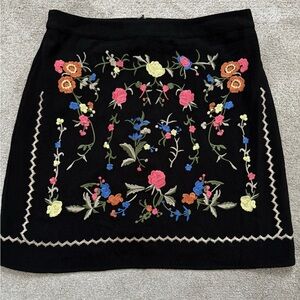 Sugarlips Black Skirt with Colorful Floral Embroidery